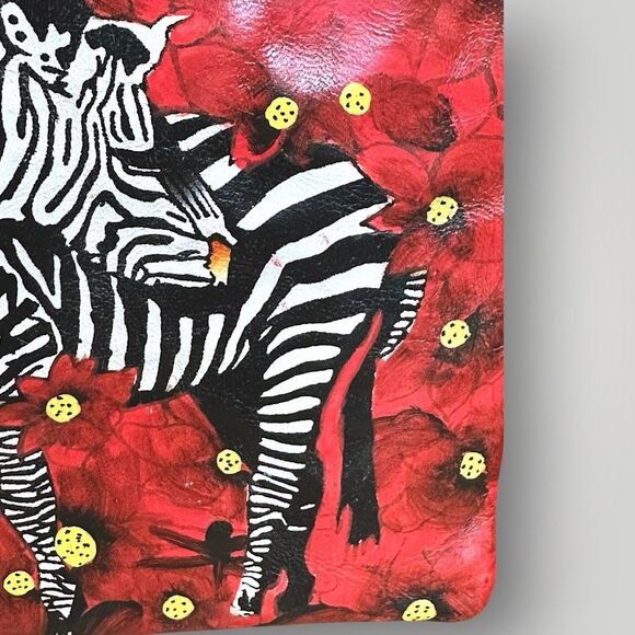 Genuine Leather Red Zebra Hand painted Crossbody INDIA Purse Bag Statement - Picture 5 of 6